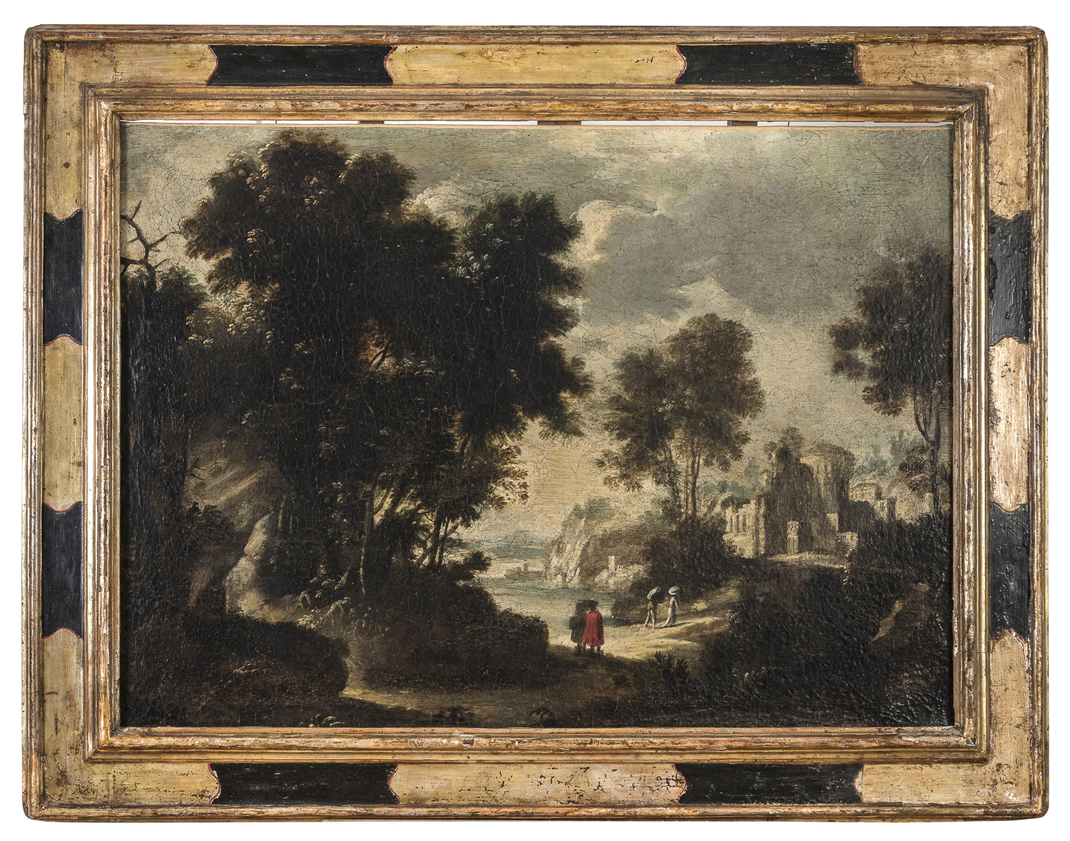 OIL LANDSCAPE WITH WALKERS FROM THE WORKSHOP OF ALESSIO DE MARCHIS