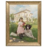 OIL PAINTING OF GIRL AND DOG BY ETTORE GARAVAGLIA