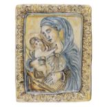 MAJOLICA BAS-RELIEF OF VIRGIN AND CHILD 18TH CENTURY