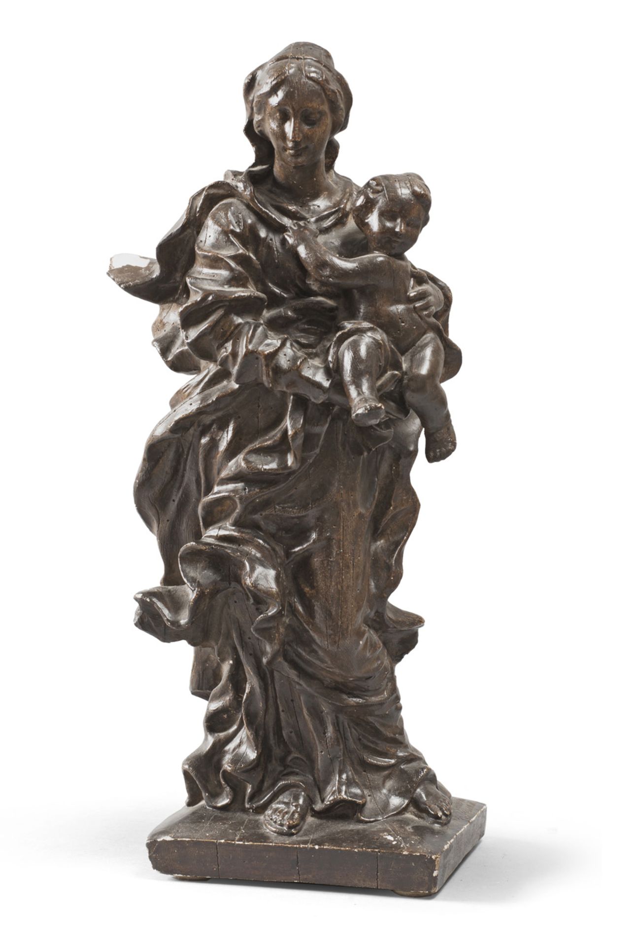 LACQUERED STUCCO SCULPTURE OF VIRGIN AND CHILD 20TH CENTURY