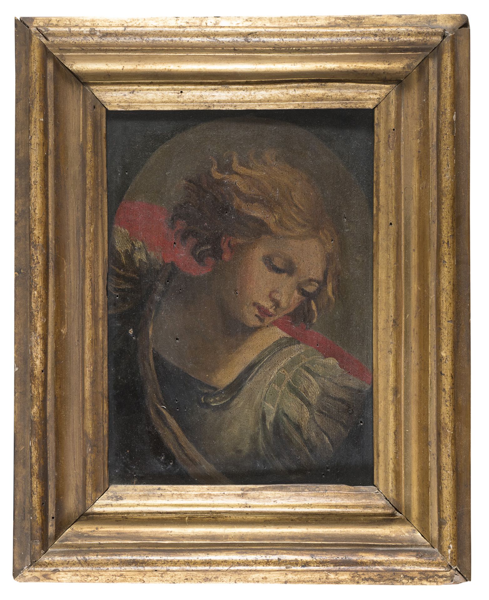 TWO DOUBLE-FACE PAINTINGS OF ANGEL AND WOMAN 19TH CENTURY