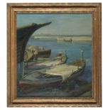 OIL PAINTING OF A PORT BY UGO MONICA