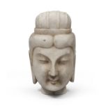 A CHINESE MARBLE HEAD DEPICTING GUAN YIN. 20TH CENTURY.
