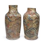 REMAINS OF A PAIR OF JAPANESE CERAMIC VASES LATE 19TH CENTURY