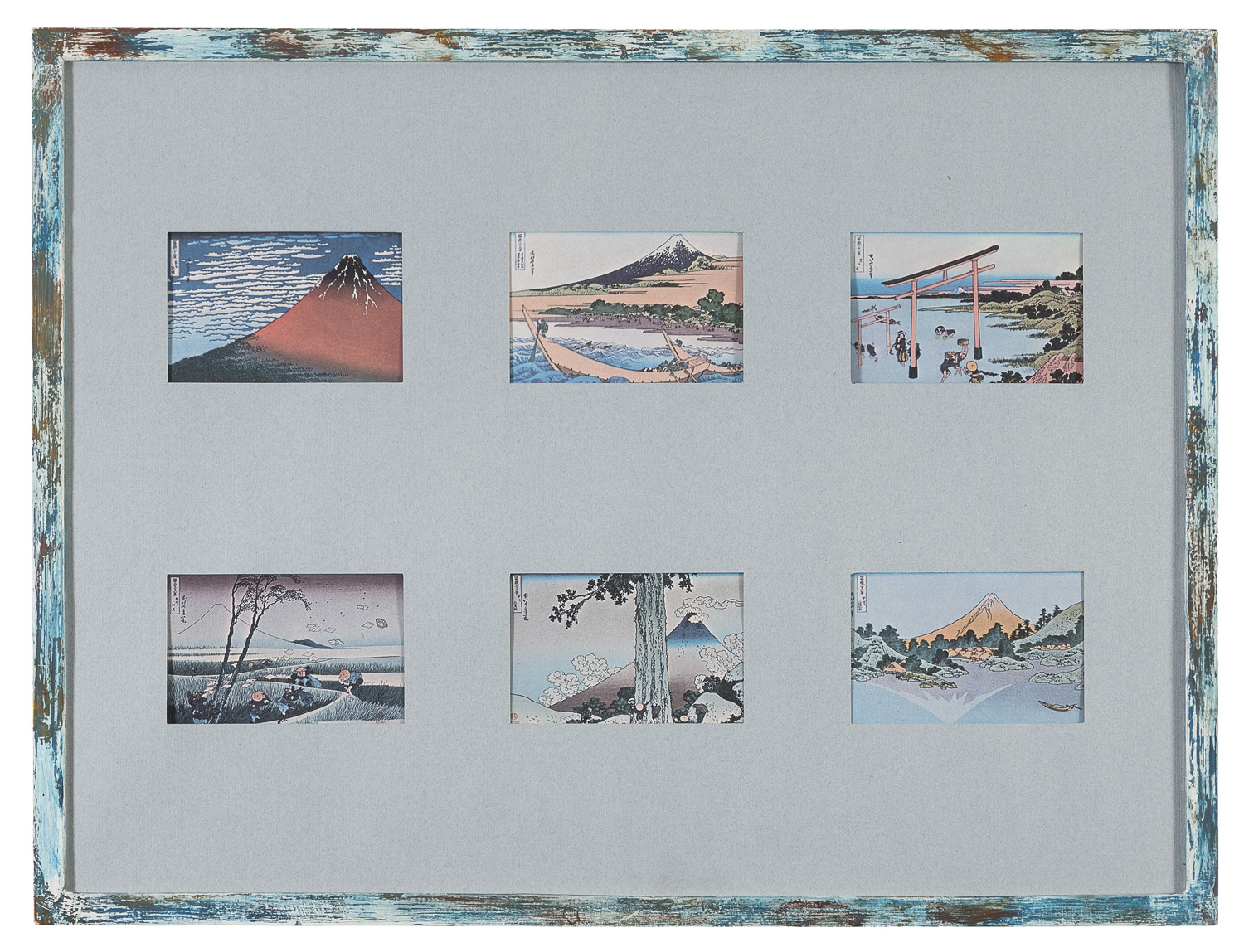 TWENTY-FOUR SMALL JAPANESE PRINTS WITHIN FOUR FRAMES. FROM HOKUSAI. 20TH CENTURY. - Image 2 of 2