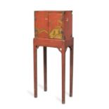A SMALL CHINESE RED LAQUER WOOD CABINET. END 19TH CENTURY.