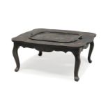 A CHINESE BLACK LAQUER WOOD DECORATED TEA-TABLE. 19TH CENTURY.