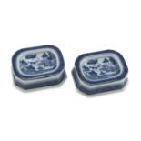 A PAIR CHINESE STYLE WHITE AND BLUE PORCELAIN SALT-CELLARS. MOTTAHEDEH MANUFACTURE.