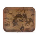A JAPANESE RED LAQUER WOOD TRAY. 20TH CENTURY.