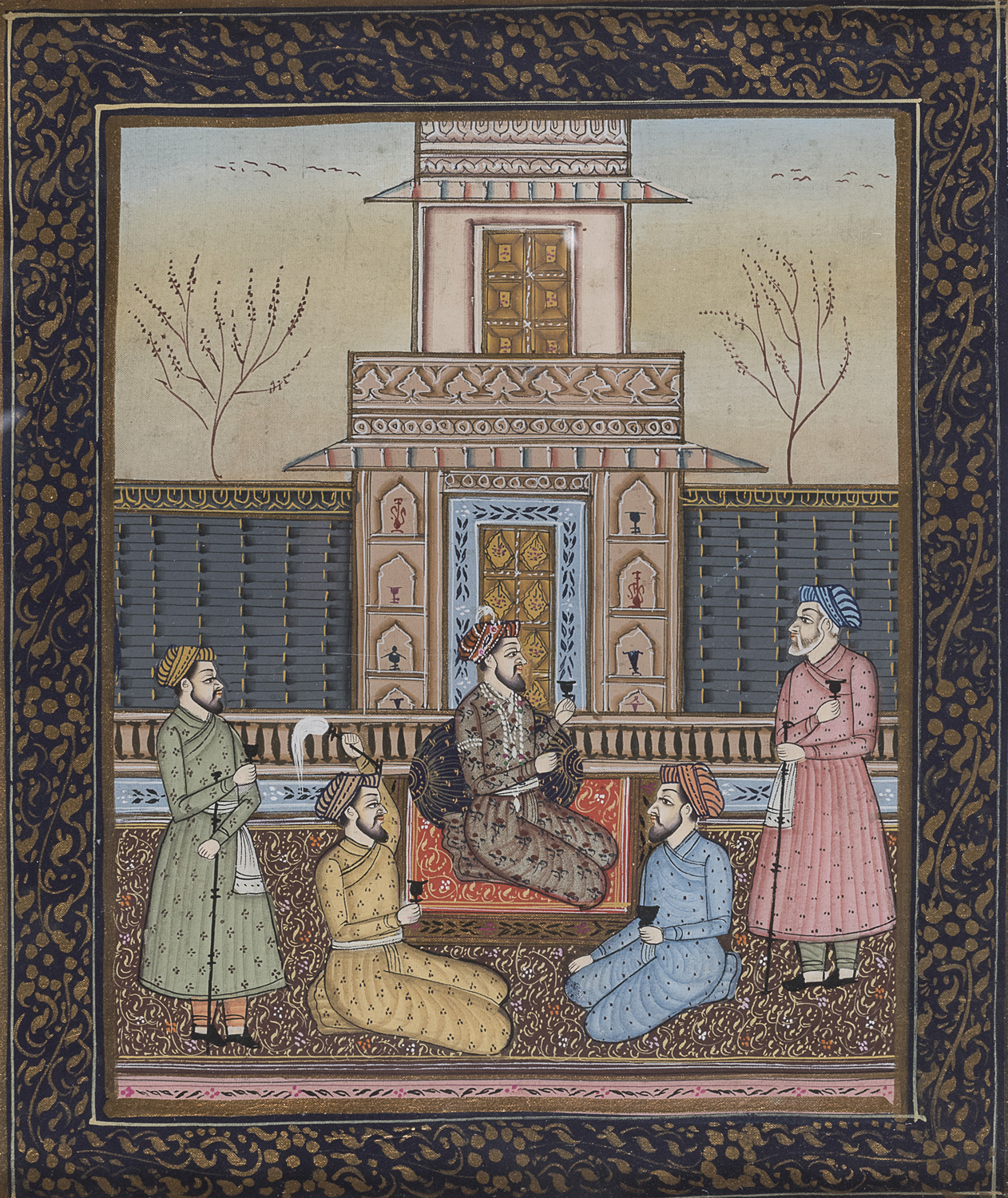 PERSIAN SCHOOL 20TH CENTURY. CONVERSATION SCENE. TEMPERA ON PAPER.