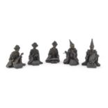 A SET OF FIVE JAPANESE BURNISHED PATINA BRONZE FIGURES OF MUSICIANS