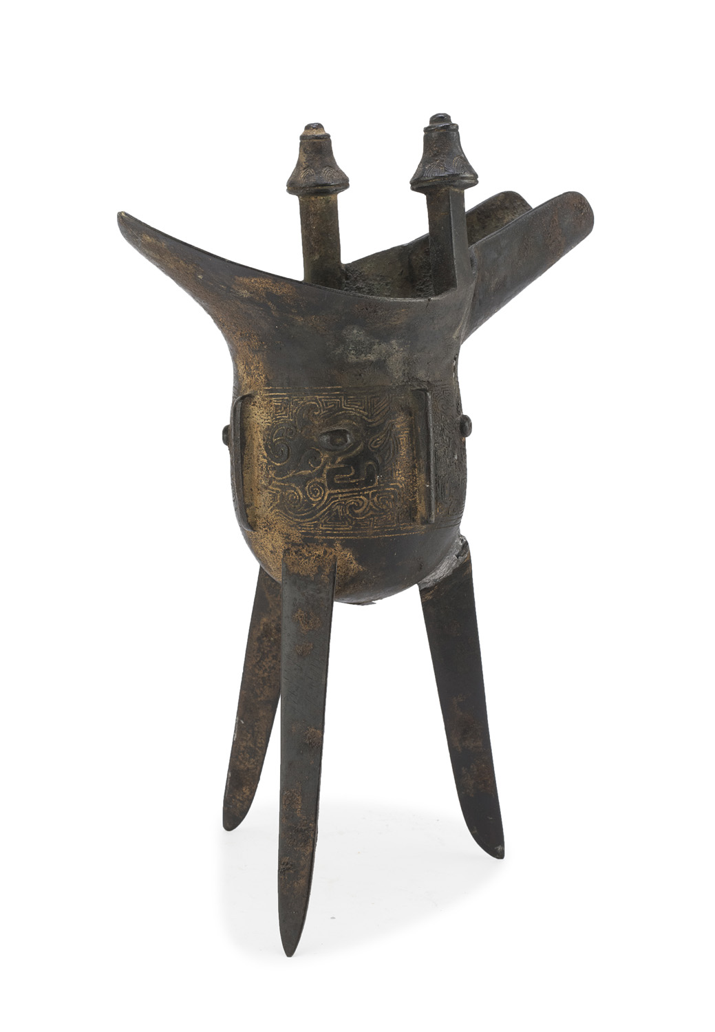 A CHINESE BRONZE JUE. 20TH CENTURY.