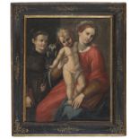 OIL PAINTING OF THE VIRGIN WITH THE CHILD AND ST ANTHONY BY FLORENTINE PAINTER 17TH CENTURY
