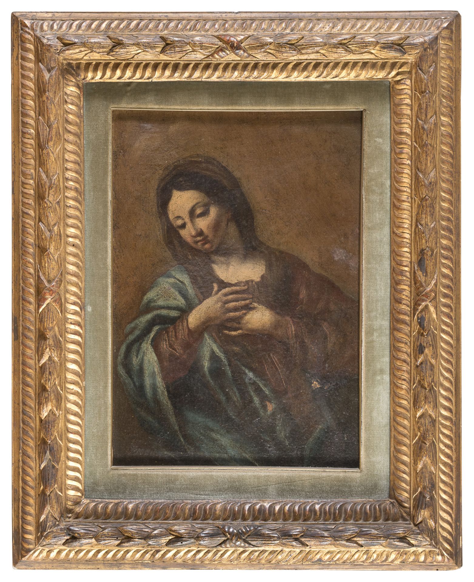 OIL PAINTING OF VIRGIN AT THE PRAYER 18TH CENTURY