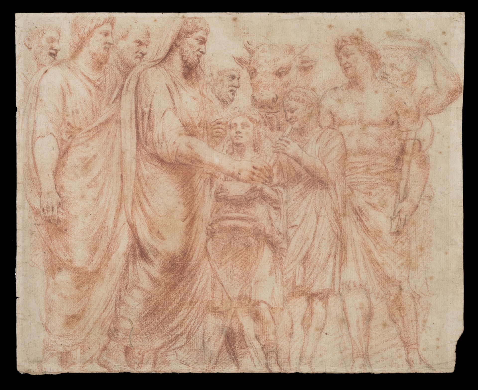 SANGUINE DRAWING OF THE SACRIFICE TO CAPITOLINE JUPITER. 18TH CENTURY