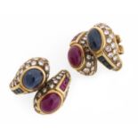 GOLD EARRINGS WITH SAPPHIRES RUBIES AND DIAMONDS