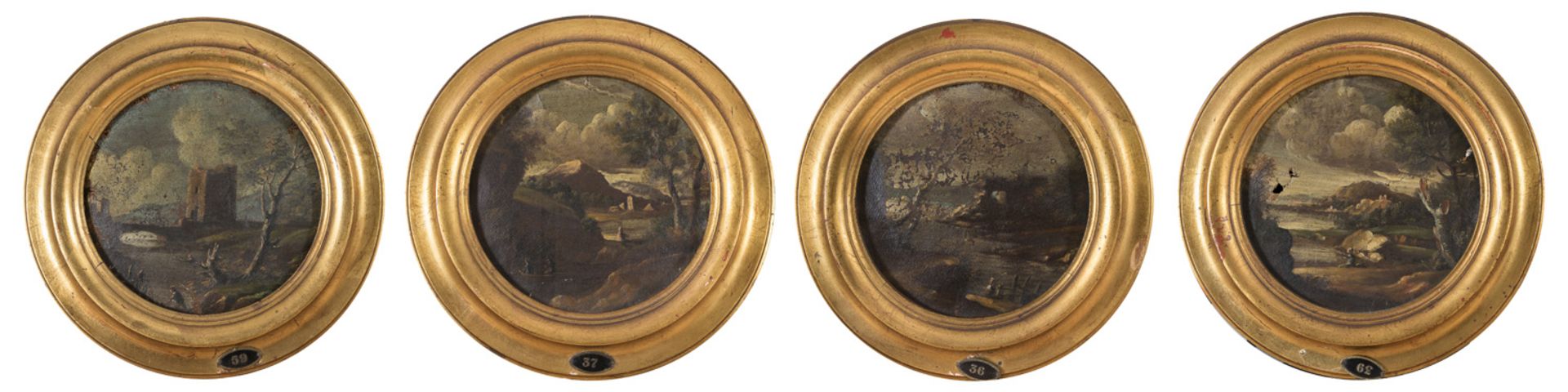 FOUR OIL PAINTINGS OF LANDSCAPES BY ITALIAN PAINTER EARLY 19TH CENTURY