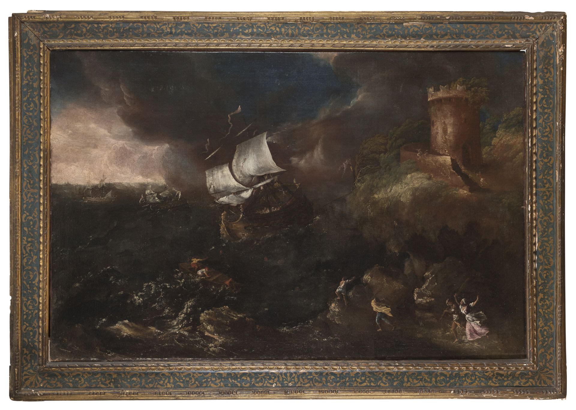 DUTCH OIL PAINTING OF A STORMY SEA. EARLY 18TH CENTURY