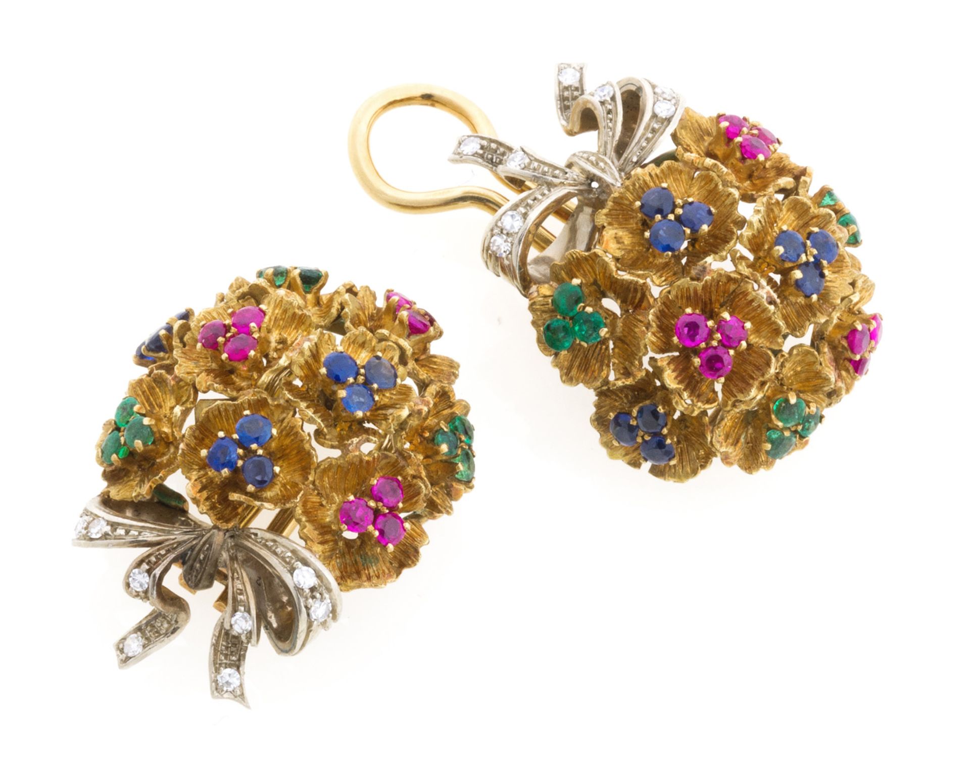 GOLD EARRINGS WITH RUBIES SAPPHIRES EMERALDS AND DIAMONDS