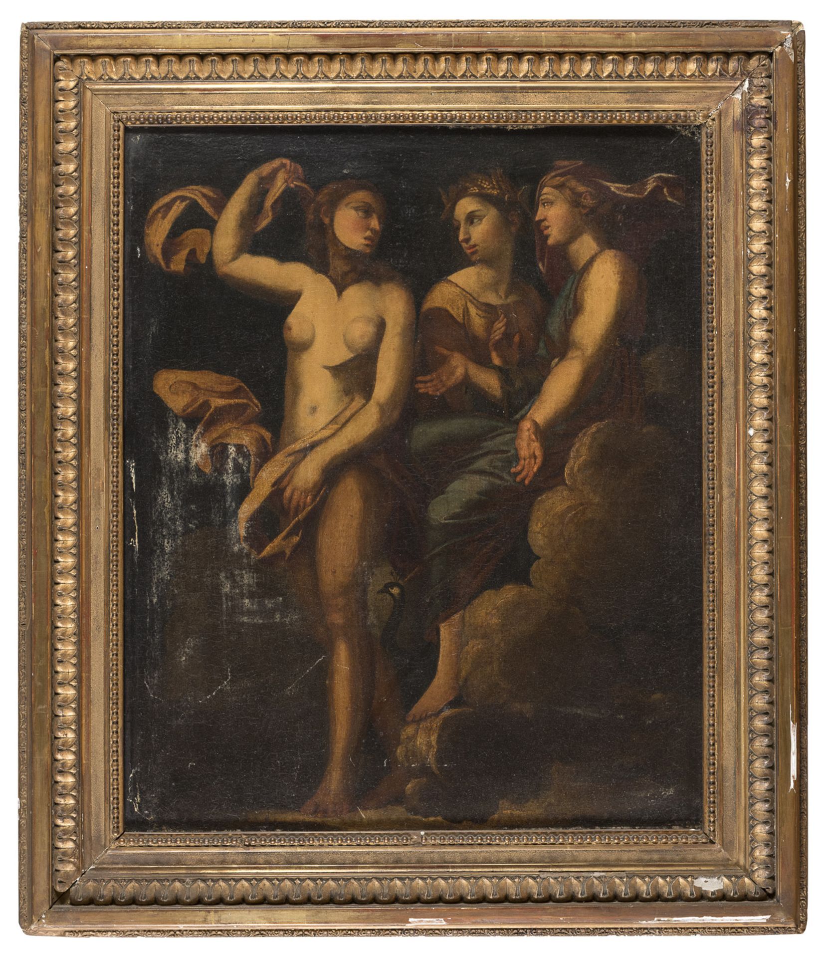 OIL PAINTING OF VENUS CERES AND JUNO BY A ROMAN PAINTER. 17TH CENTURY