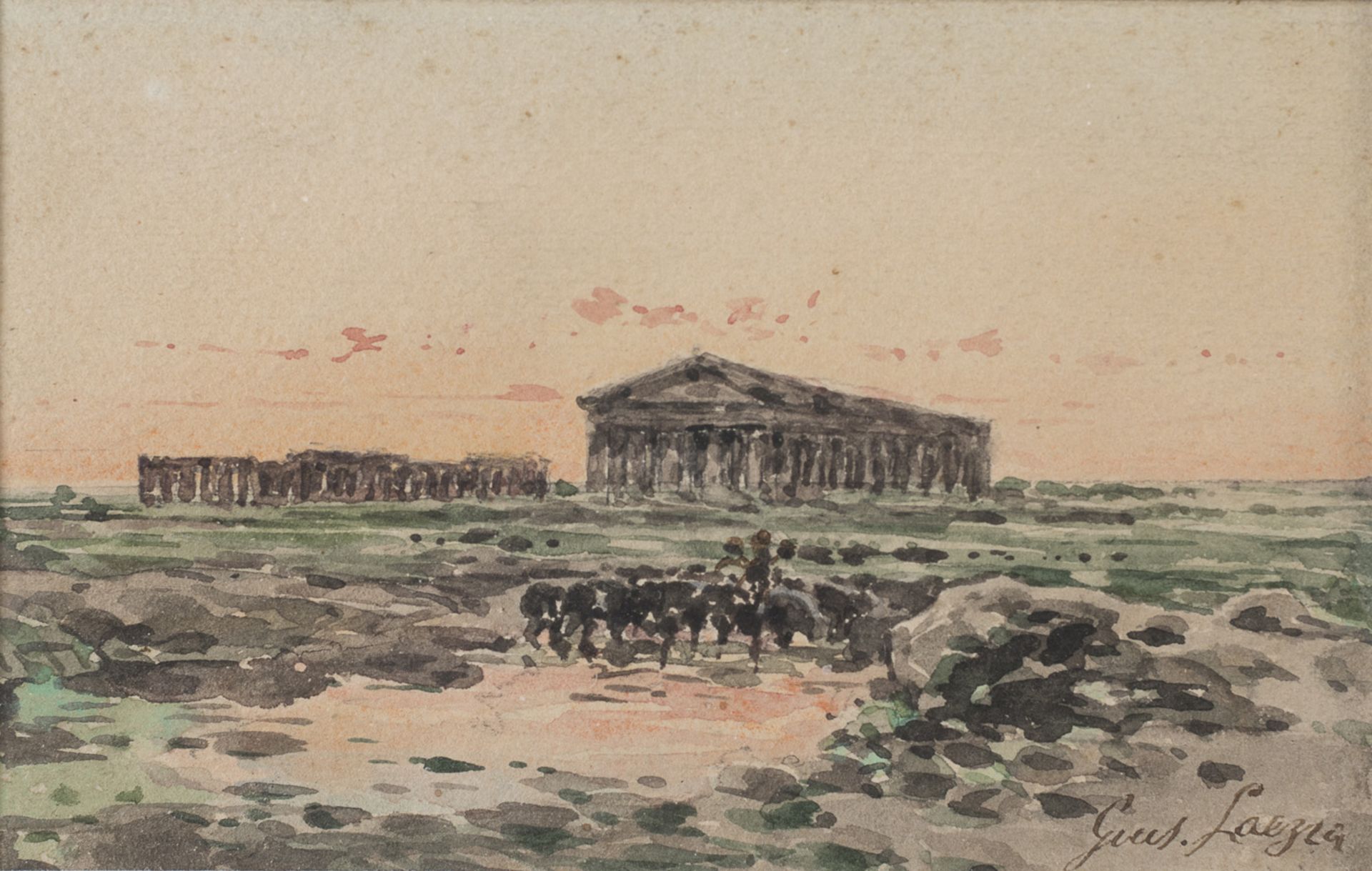 WATERCOLOR OF PAESTUM BY GIUSEPPE LAEZZA (1835-1905)