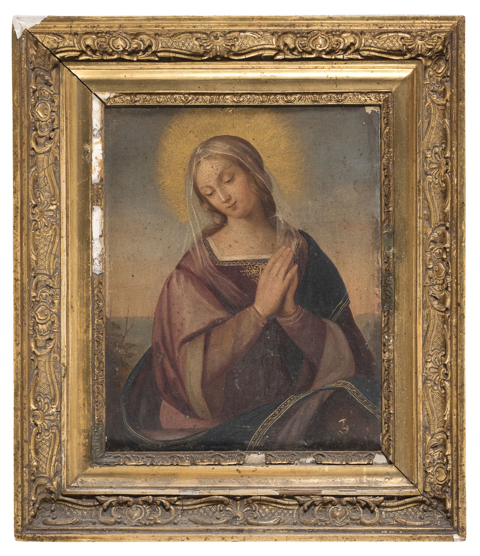 OIL PAINTING OF VIRGIN IN PRAYER BY FLORENTINE PAINTER LATE 19TH CENTURY