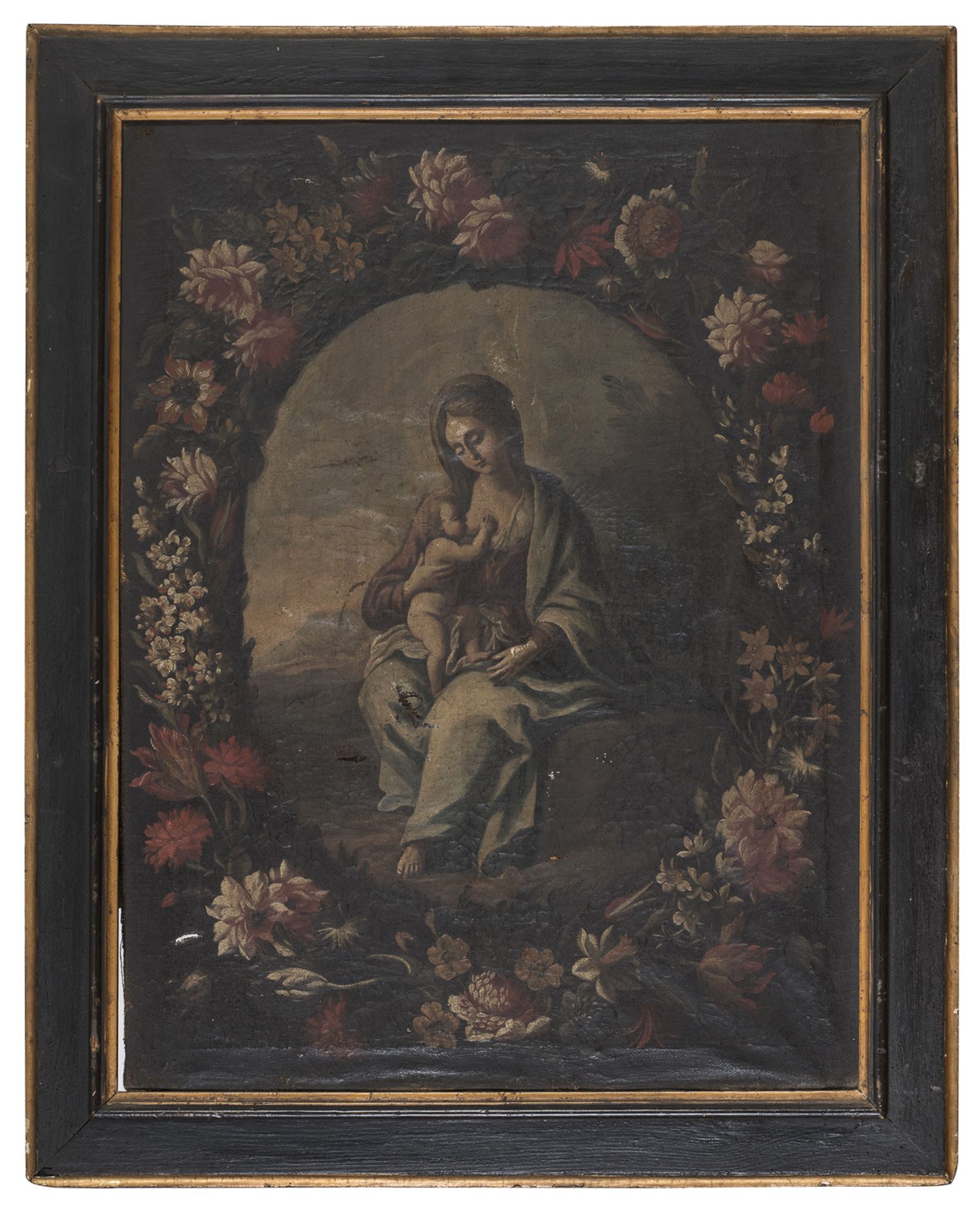 ITALIAN OIL PAINTING OF MADONNA WITH CHILD 18TH CENTURY