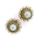 GOLD EARRINGS WITH PEARLS AND EMERALDS