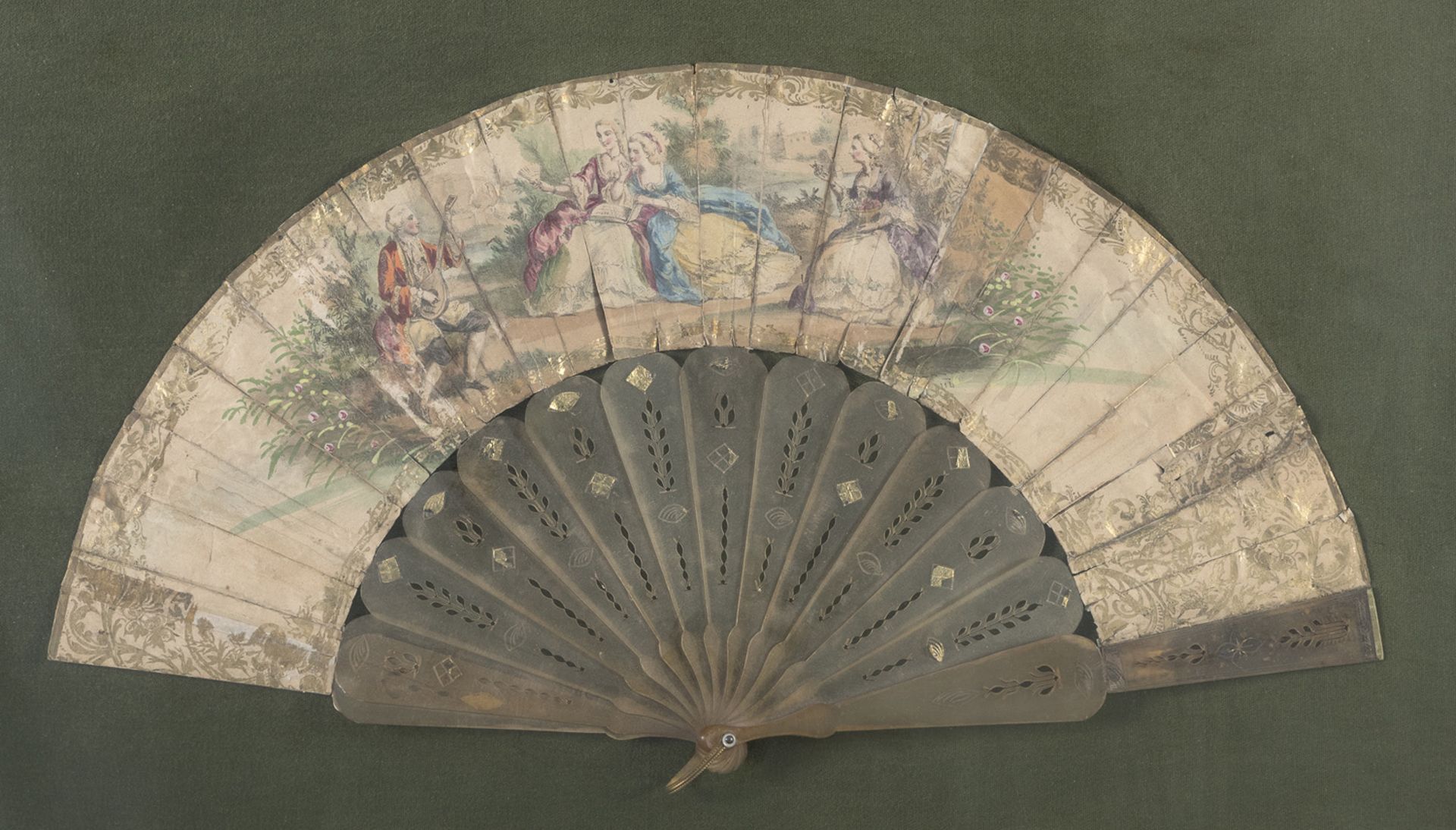 FRENCH PAINTED PAPER FAN 19TH CENTURY