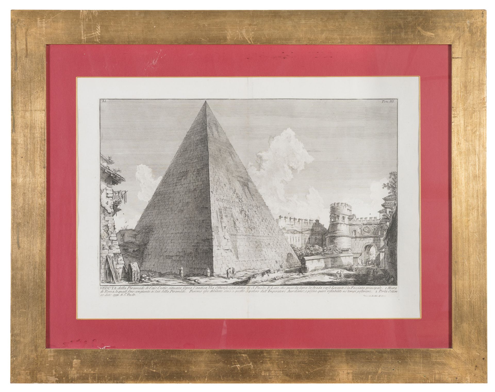 ENGRAVING OF THE CAIO CESTIO PYRAMID AFTER PIRANESI LATE 19TH CENTURY