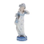 PORCELAIN SCULPTURE OF A WOMAN WITH UMBRELLA PROBABLY GERMANY LATE 19TH CENTURY