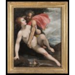 OIL PAINTING ON PANEL OF JUPITER AND IO BY A DUTCH MANIERIST PAINTER. LATE 16TH CENTURY