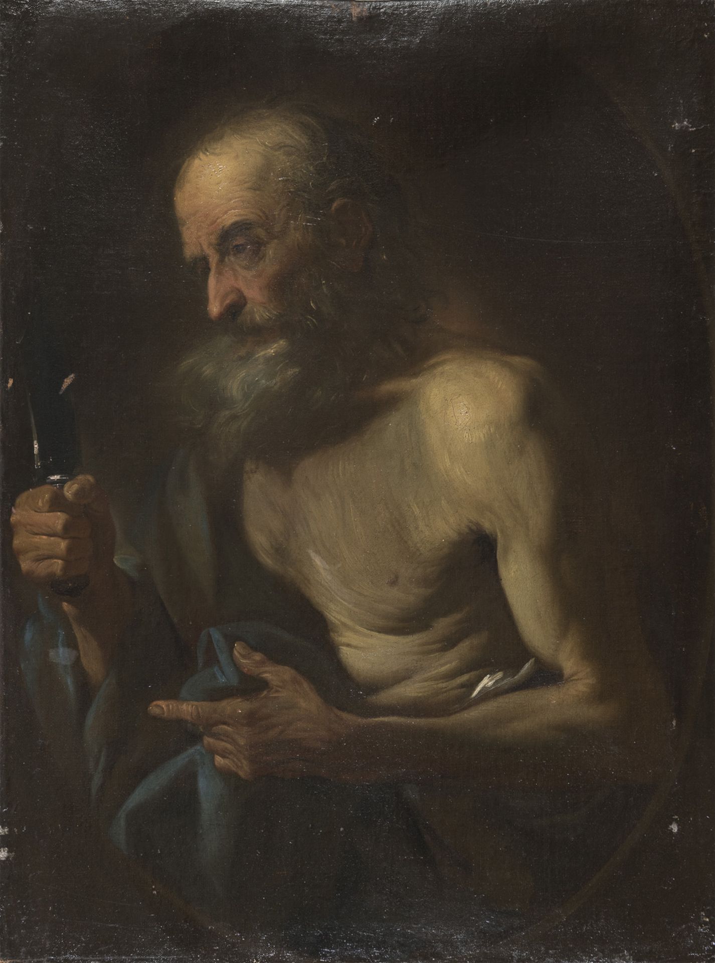 CARAVAGGESQUE OIL PAINTING OF ST BARTHOLOMEW BY FLEMISH PAINTER LATE 17TH CENTURY