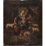 OIL PAINTING OF THE VIRGIN IN THE CLOTHES OF A SHEPHERDESS 18TH CENTURY