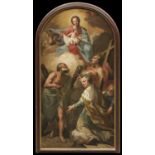 OIL PAINTED ALTARPIECE OF THE VIRGIN WITH CHILD AND SAINTS BY PIETRO LIBERI (1605-1687)