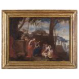 OIL PAINTING OF THE FINDING OF MOSES BY FOLLOWER OF NICOLAS POUSSIN (1594-1665)