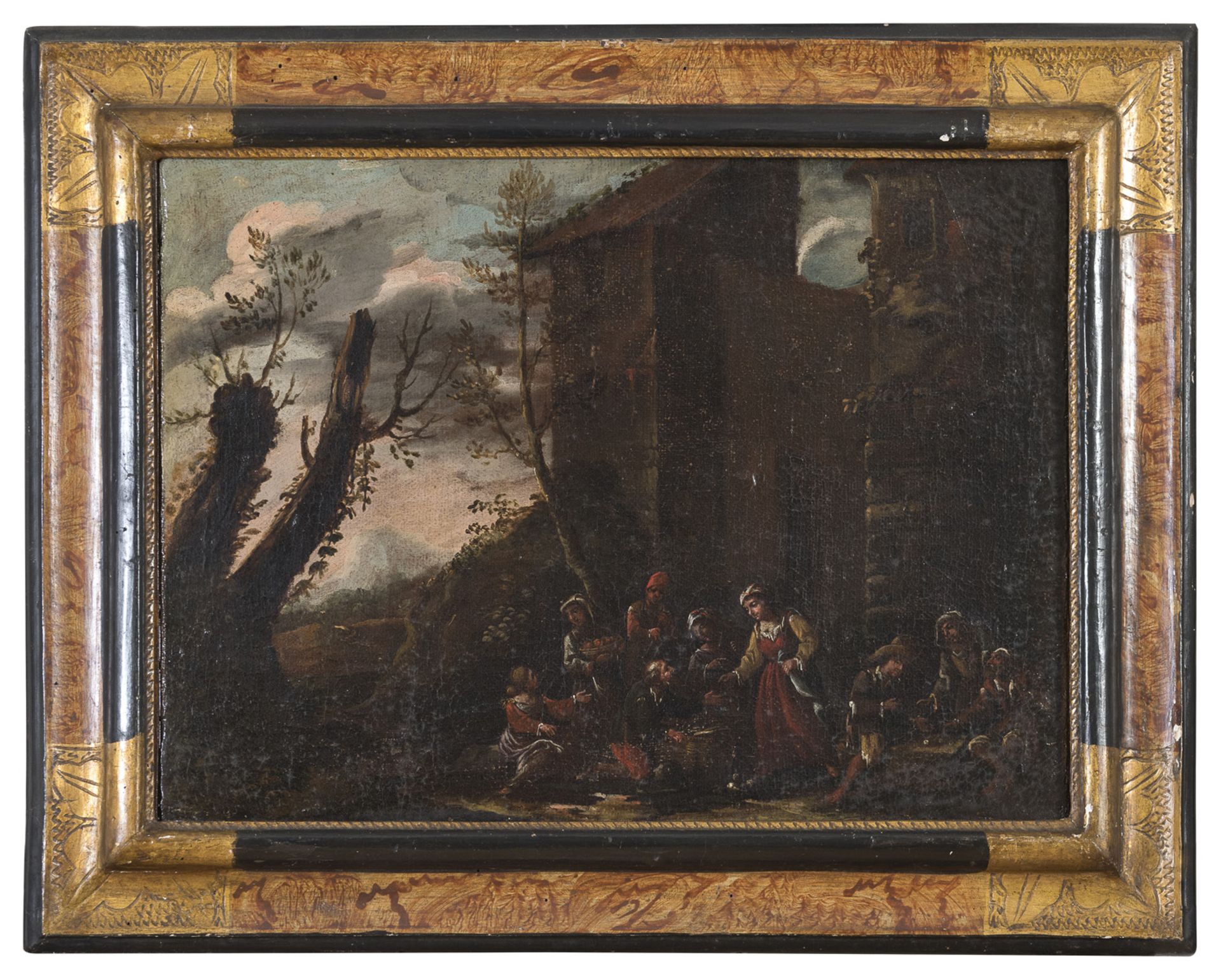 TWO OIL PAINTINGS OF POPULAR SCENES 17TH CENTURY - Image 2 of 2