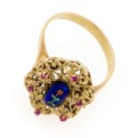 GOLD RING IN FILIGREE WITH BLUE ENAMEL