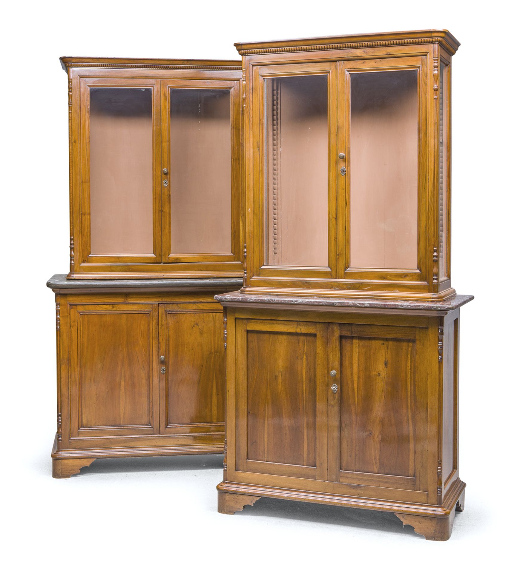 PAIR OF DOUBLE BODY WALNUT BOOKCASES CENTRAL ITALY 19TH CENTURY