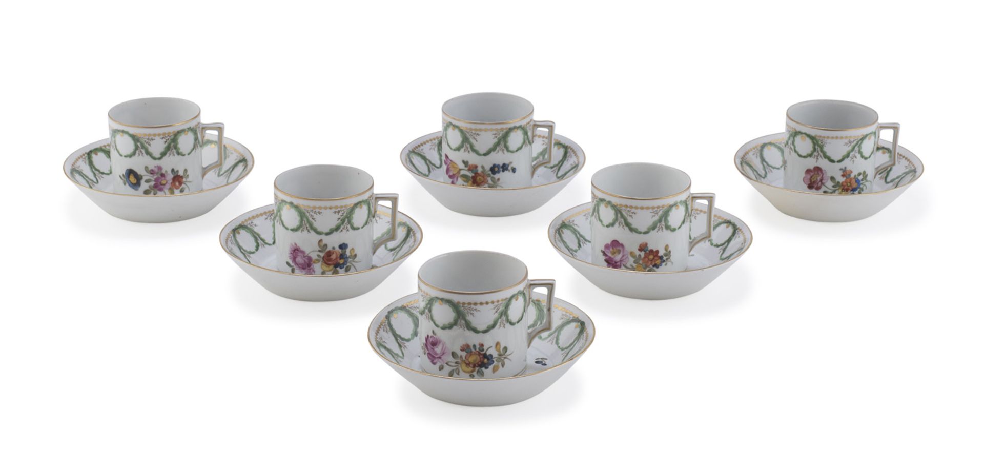SIX PORCELAIN CUPS WITH SAUCERS VIENNA 19TH CENTURY