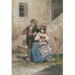 WATERCOLOR OF YOUNG ROMAN PEOPLE BY FRANCESCO COLEMAN (1851-1918)