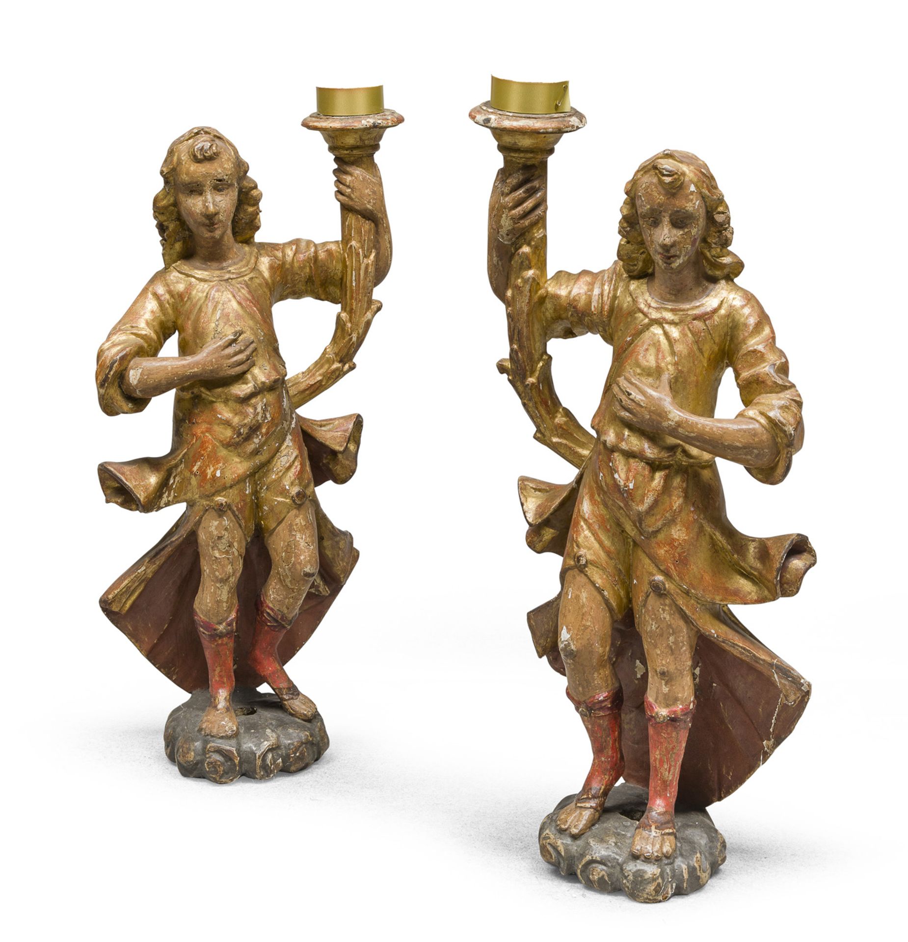 PAIR OF WOODEN CANDLESTICK SCULPTURES VENICE EARLY 18th CENTURY