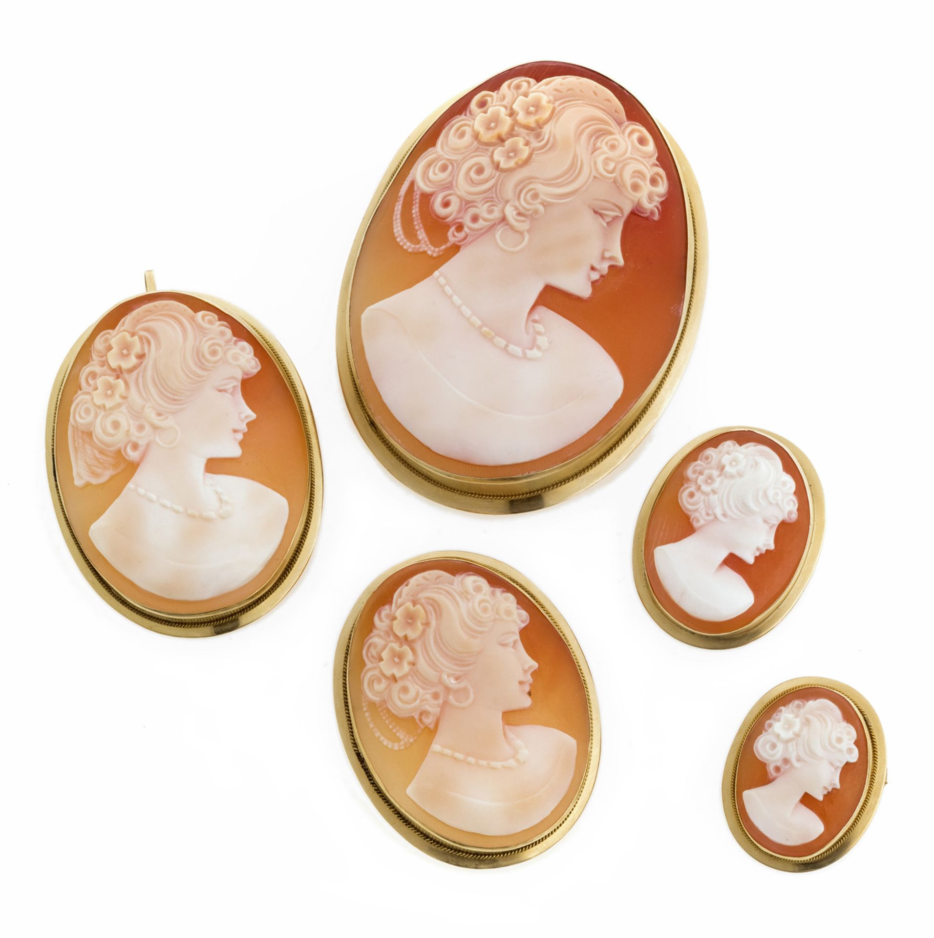 FIVE BROOCHES WITH CAMEO