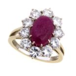 WHITE GOLD RING WITH RUBY AND DIAMONDS