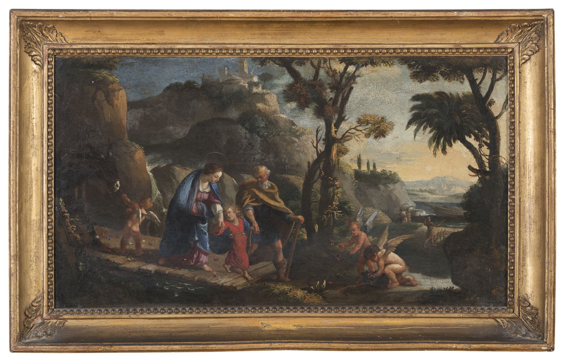 OIL PAINTING OF THE FLIGHT INTO EGYPT ATTRIBUTED TO GIOVANNI BATTISTA PAGGI (1554-1627)