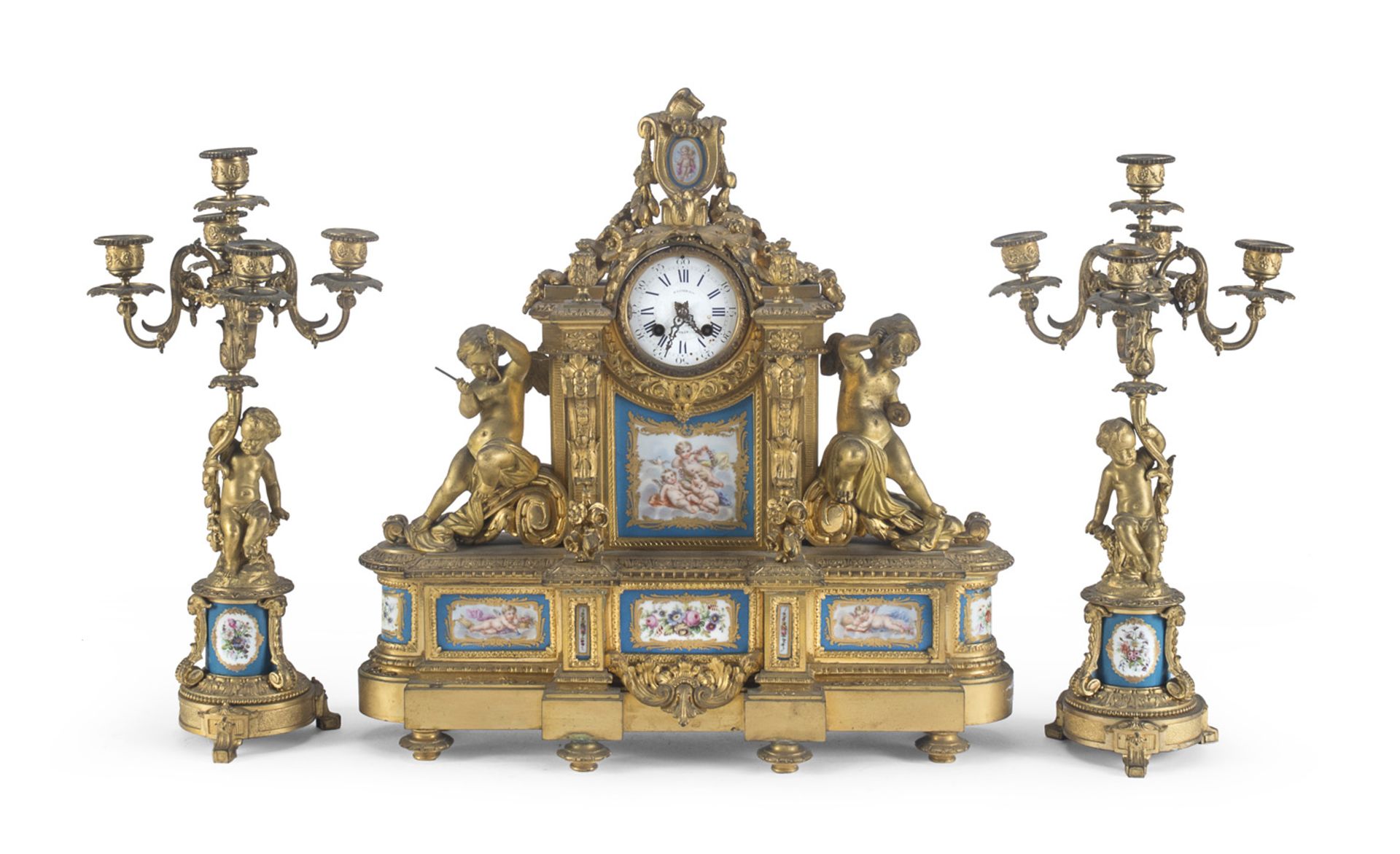 FIREPLACE TRIPTYCH IN BRONZE AND PORCELAIN RAINGO FRERES FRANCE 19TH CENTURY