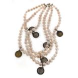 NECKLACE WITH SCARAMAZZE PEARLS AND ENGLISH COINS