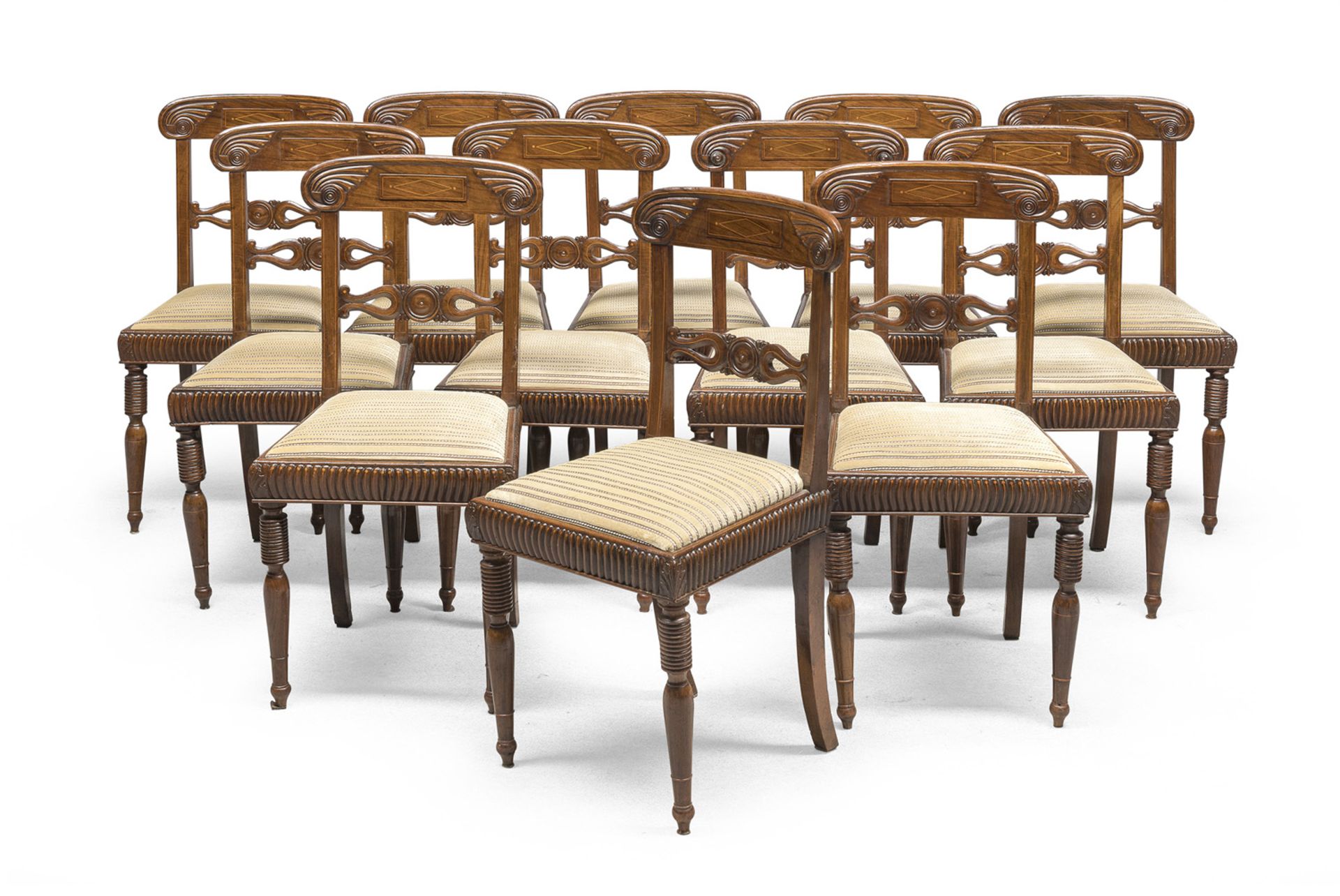 TWELVE WALNUT CHAIRS 19TH CENTURY