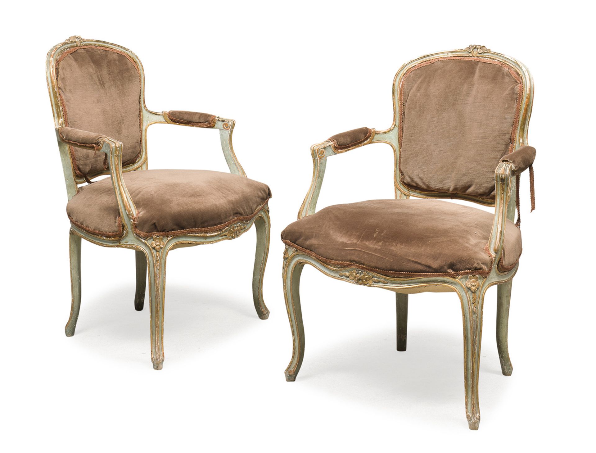 PAIR OF GREEN LACQUERED ARMCHAIRS 19TH CENTURY