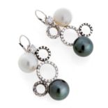 WHITE GOLD EARRINGS WITH WHITE AND GRAY PEARL WITH DIAMONDS